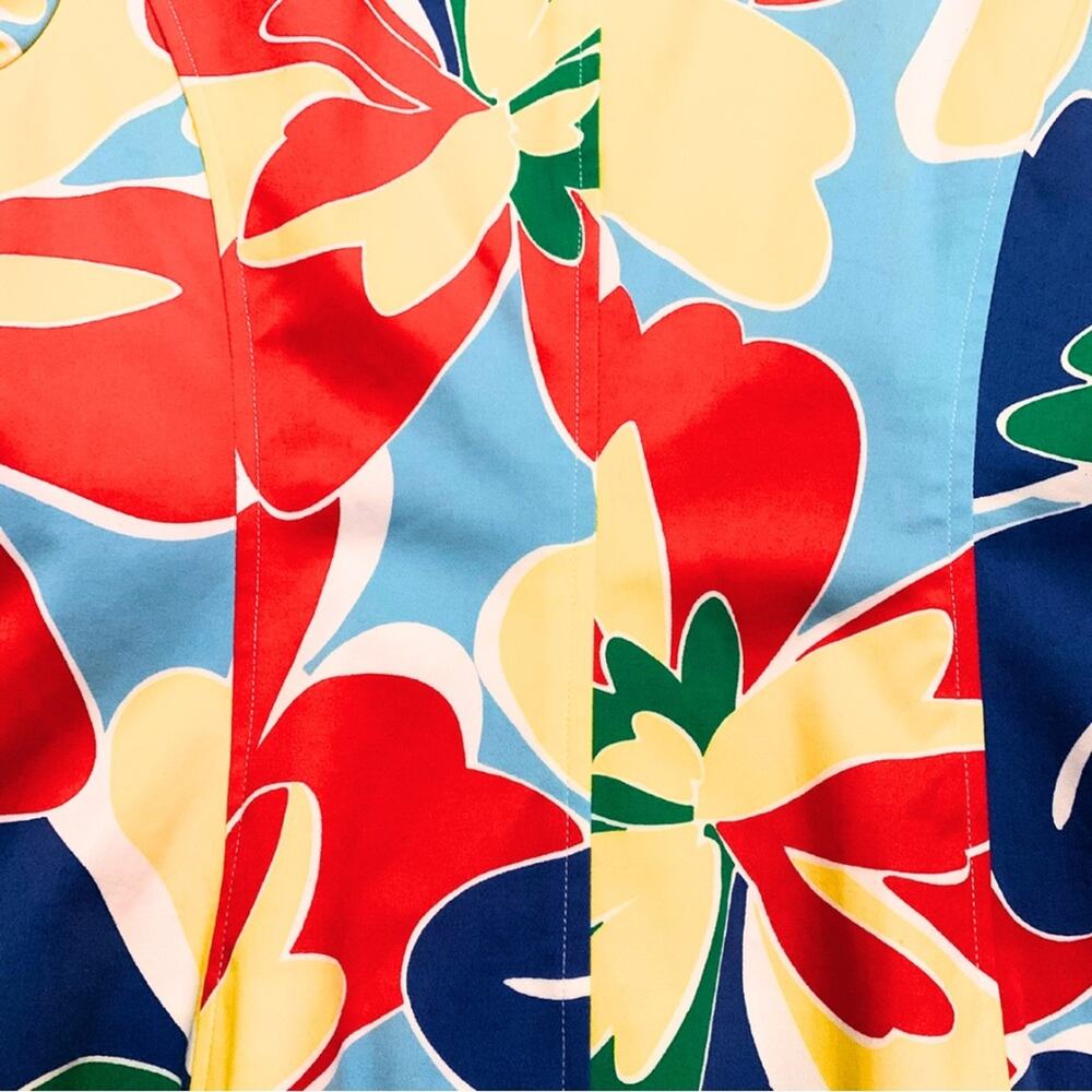 David Meister Red Blue Yellow Bold Colorful Floral Jacket 8 Vintage Art to Wear - Picture 9 of 11